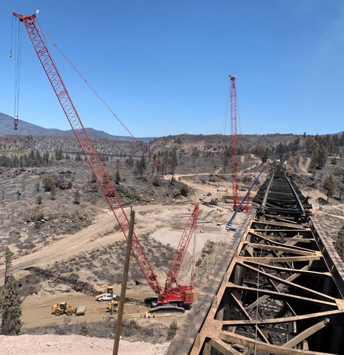 Union Pacific repairing bridge